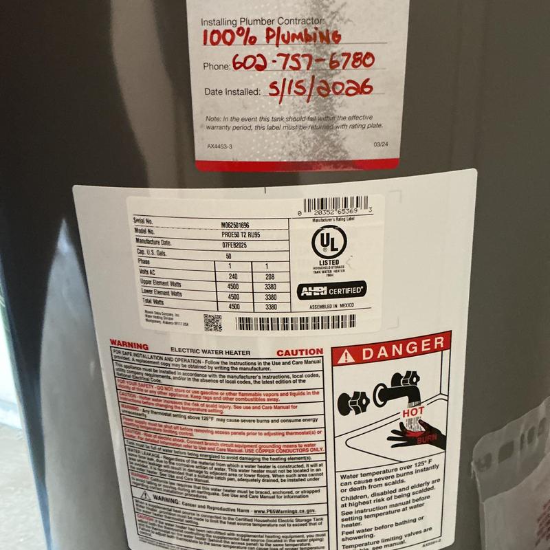 50 Gallon Electric Water Heater Warranty Label 50 Gallon Electric Water Heater Warranty Label