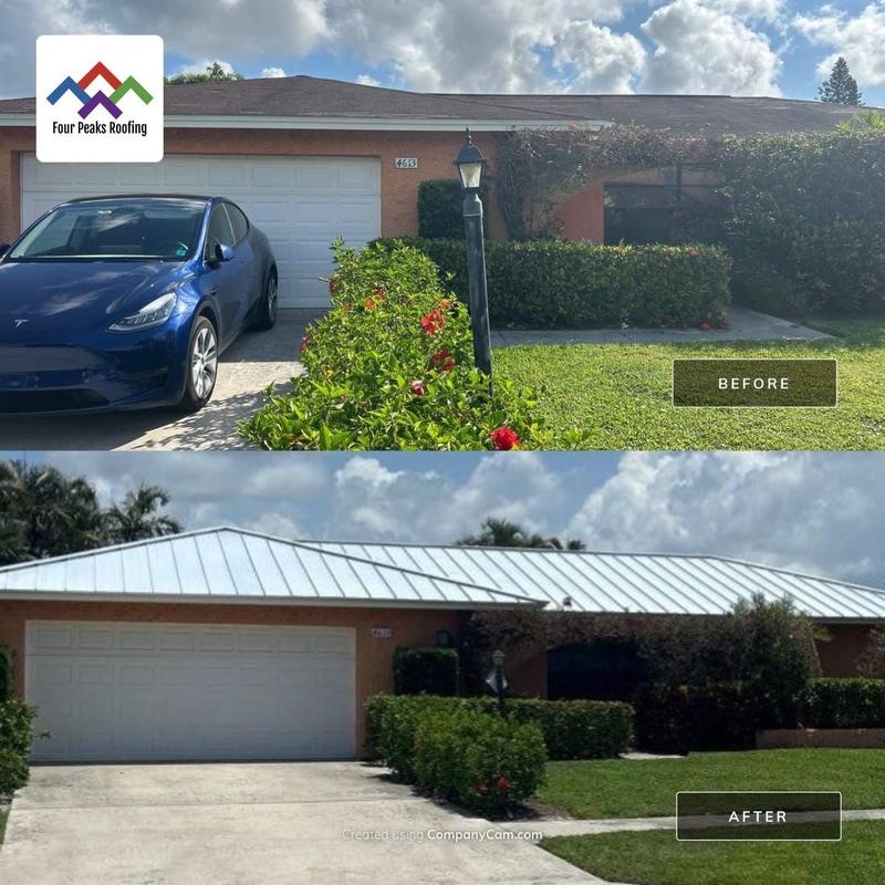 Aluminum standing seam metal roof installation before & after