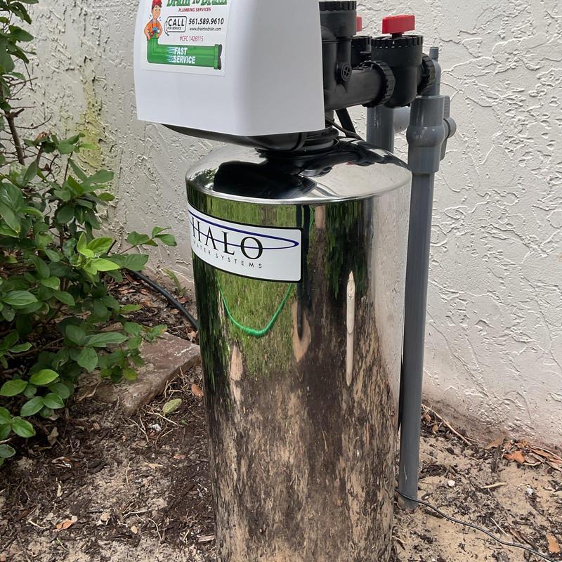 Halo 5 whole house water filtration system installed outdoors