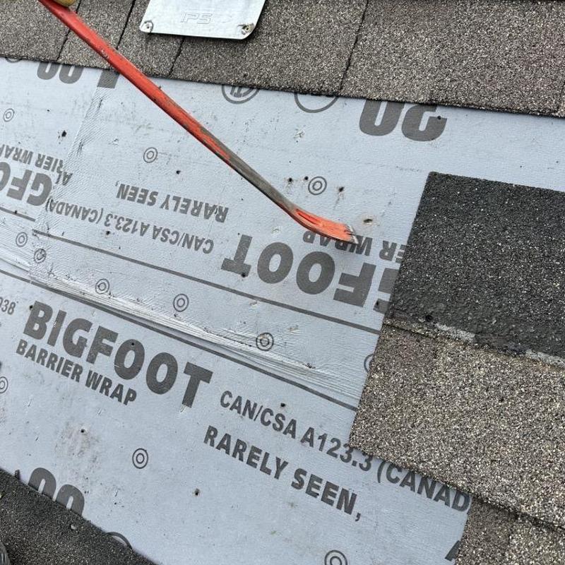 Synthetic underlayment on roof shingle leak repair