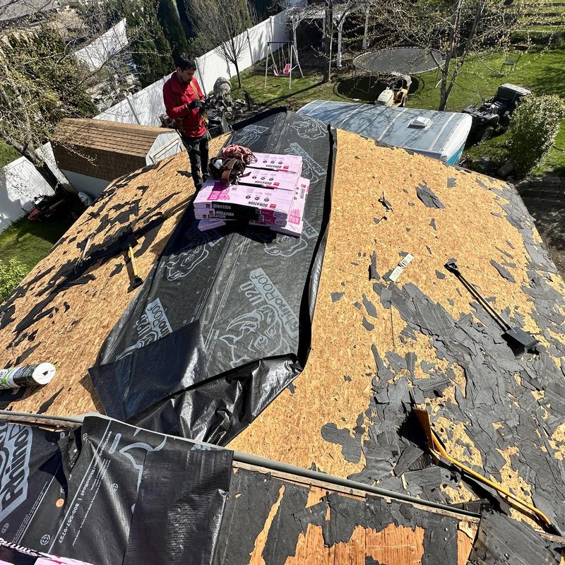 Roof decking with damaged shingles removal in Hayden ID Roof decking with damaged shingles removal in Hayden ID