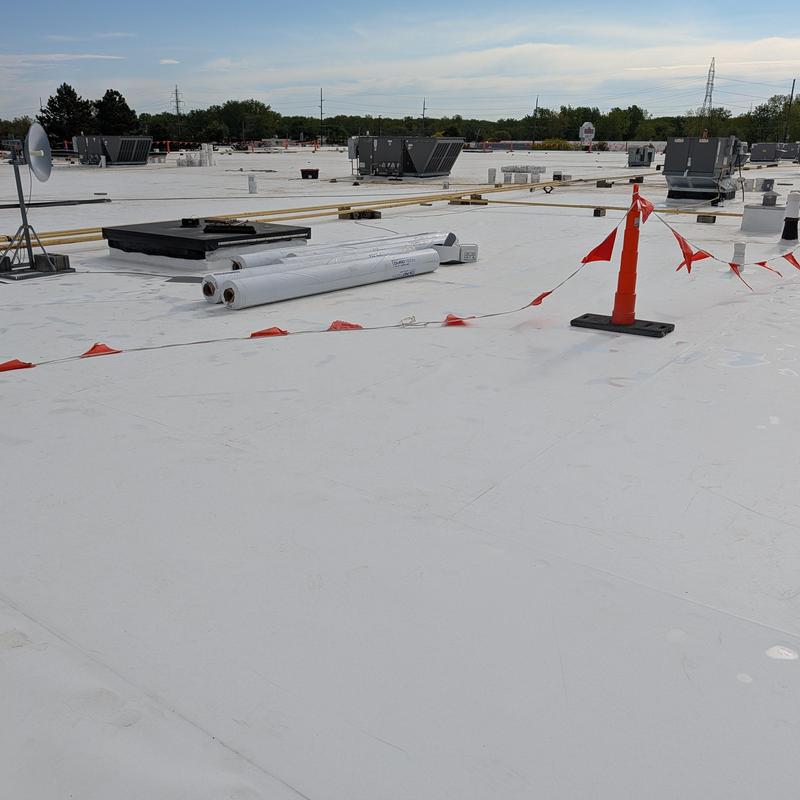 TPO single ply roofing on flat commercial roof