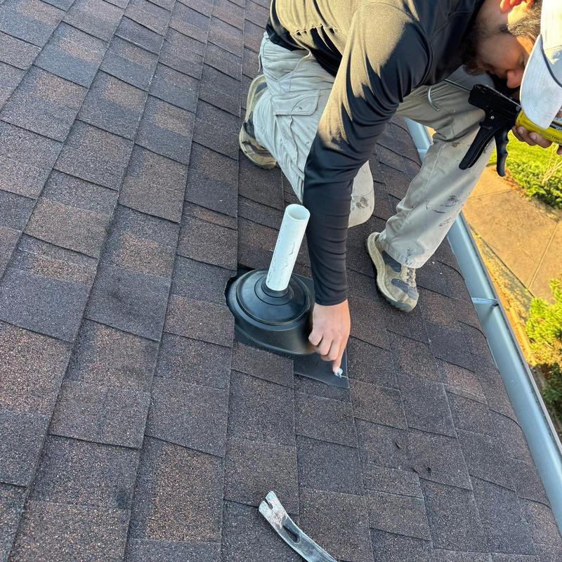 Roof vent flashing installation on asphalt shingles