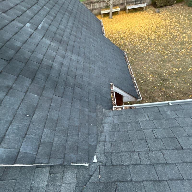 Asphalt shingle roof with gutter and flashing inspection