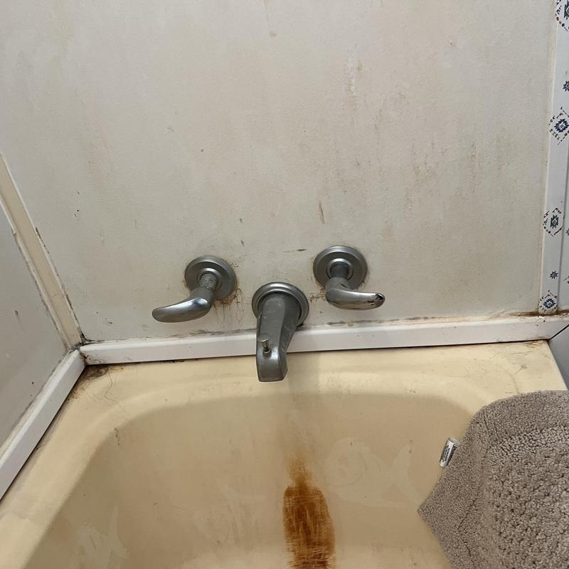 Bathtub faucet and valve with rust stains