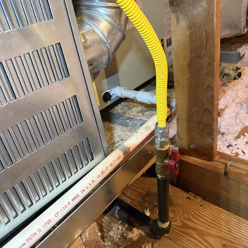 Gas line and furnace connection in basement cavity Gas line and furnace connection in basement cavity