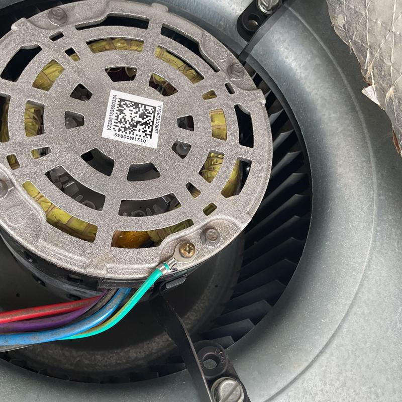 HVAC blower motor and fan assembly close-up view HVAC blower motor and fan assembly close-up view