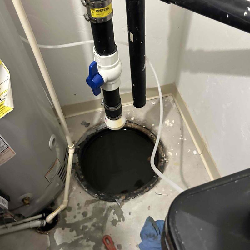 Sewage ejection pump and utility room floor drain in basement