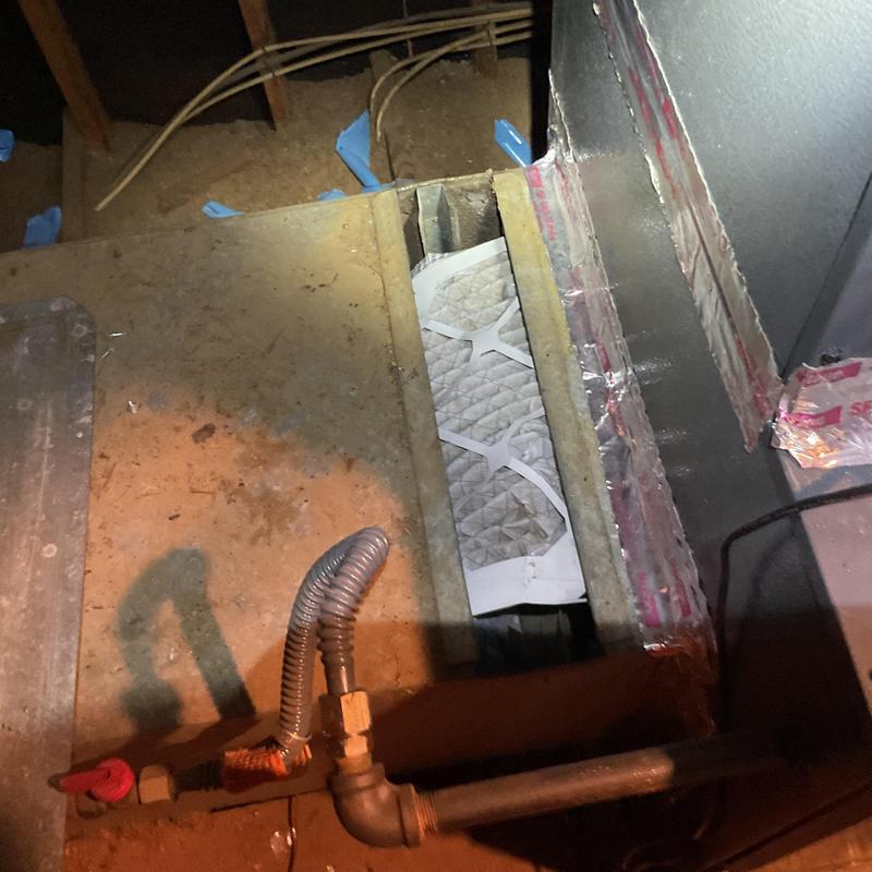Return air duct with dirty air filter in attic Return air duct with dirty air filter in attic