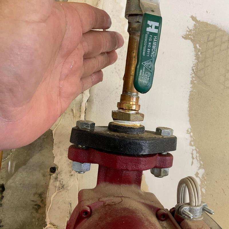 Copper water line leak at circulating pump valve
