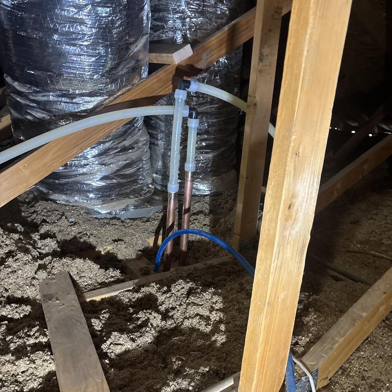 Copper water supply lines with plastic fittings in attic Copper water supply lines with plastic fittings in attic