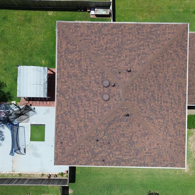 Owens Corning Brownwood shingle roof overhead view