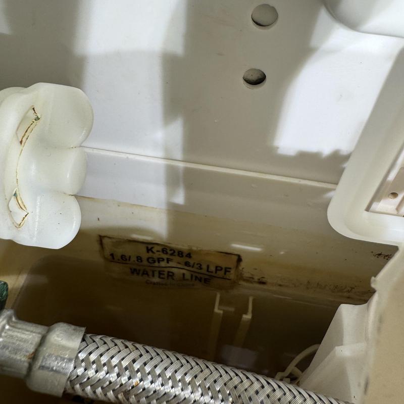 Kohler toilet flush valve and water line inside tank Kohler toilet flush valve and water line inside tank