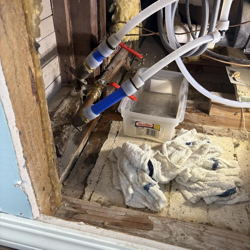 Shut-off valves with PEX tubing installation under sink Shut-off valves with PEX tubing installation under sink