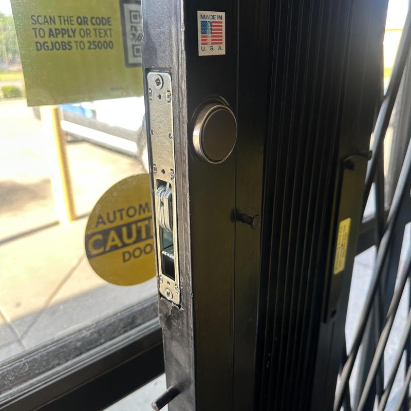 Security gate lock replacement on metal doorframe