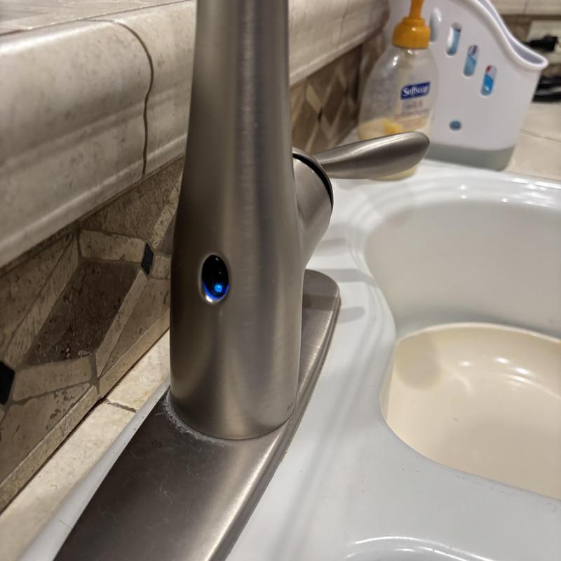 Touch kitchen faucet battery replacement with blue light