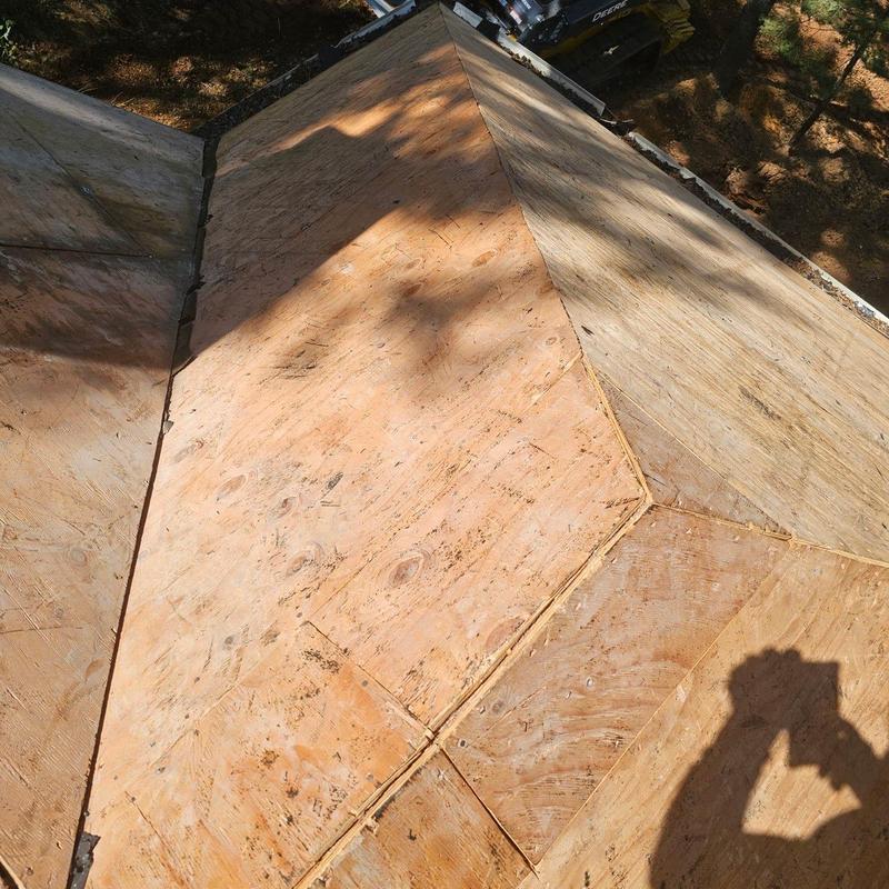 Plywood roof decking replacement on cabin roof