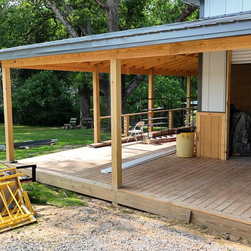 Wood framed wrap-around porch with metal roof Wood framed wrap-around porch with metal roof