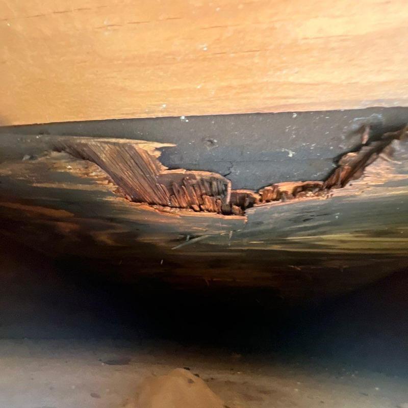 Roof decking with significant water damage and rot Roof decking with significant water damage and rot