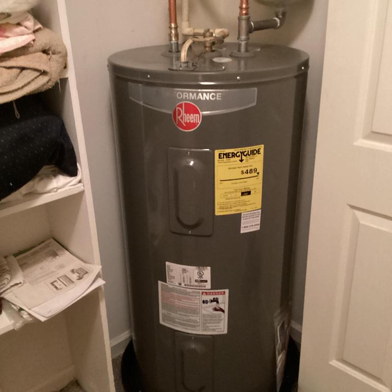 Rheem 50 gal electric water heater installed