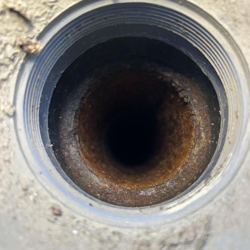 Commercial mainline pipe inspection showing internal rust