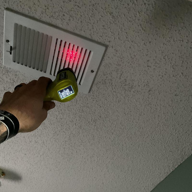 Ceiling vent temperature check with infrared thermometer Ceiling vent temperature check with infrared thermometer