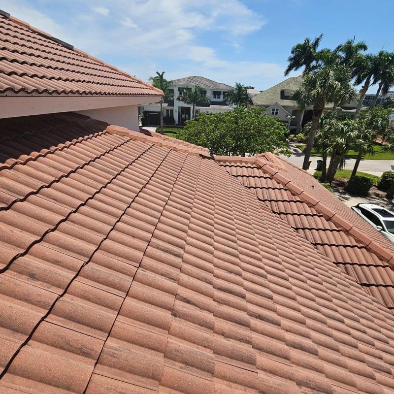 Tile roof with repaired leaks in Naples neighborhood Tile roof with repaired leaks in Naples neighborhood