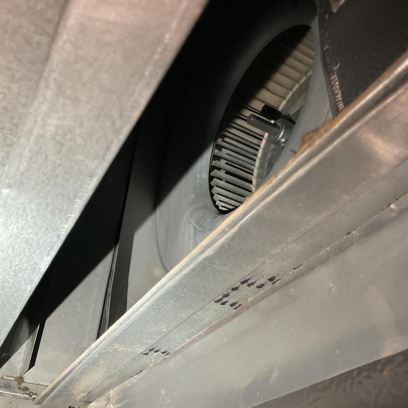 Blower wheel inside HVAC system housing close-up Blower wheel inside HVAC system housing close-up
