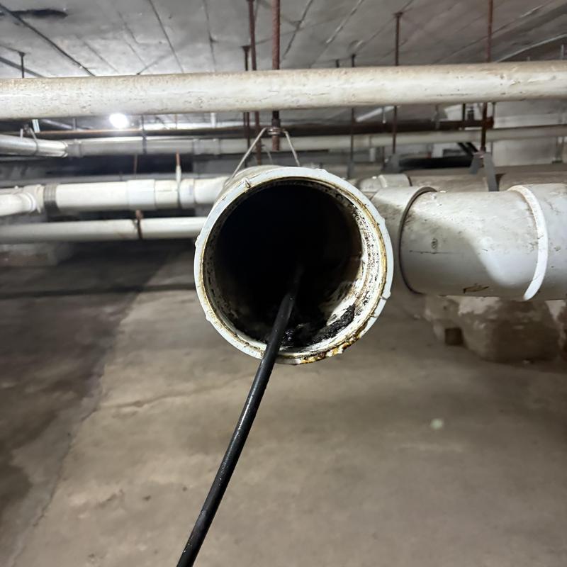 Sanitary line hydro jetting from basement cleanout pipe Sanitary line hydro jetting from basement cleanout pipe