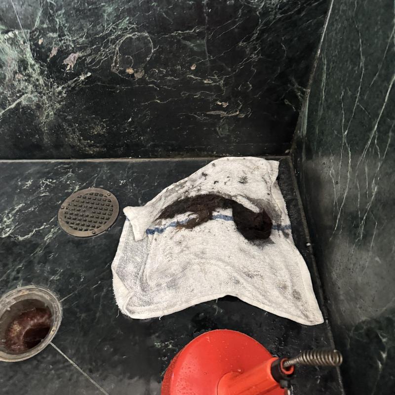Shower drain clog removal with hair blockage in shower