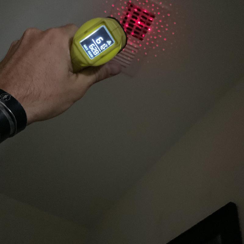Ceiling air vent temperature check with infrared thermometer Ceiling air vent temperature check with infrared thermometer