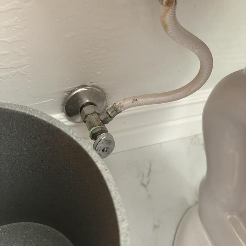 Water supply valve and braided hose connection under sink