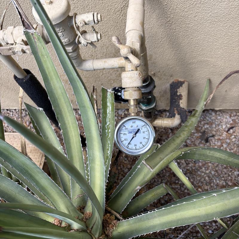 Pressure gauge on outdoor irrigation valve system