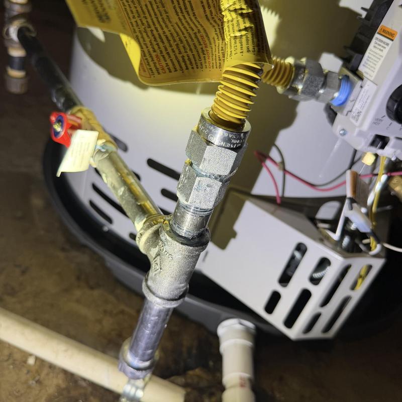 Flexible gas connector and valve on water heater Flexible gas connector and valve on water heater