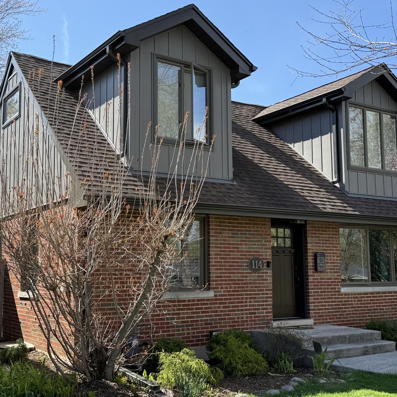 Composite siding and windows on residential dormers Composite siding and windows on residential dormers