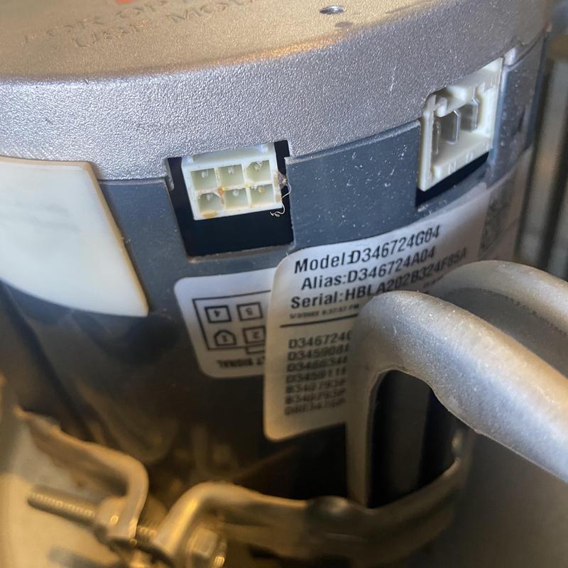 Furnace blower motor wiring connectors close-up
