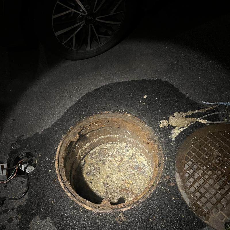 Sewage ejector basin emptied and pump chain installed Sewage ejector basin emptied and pump chain installed