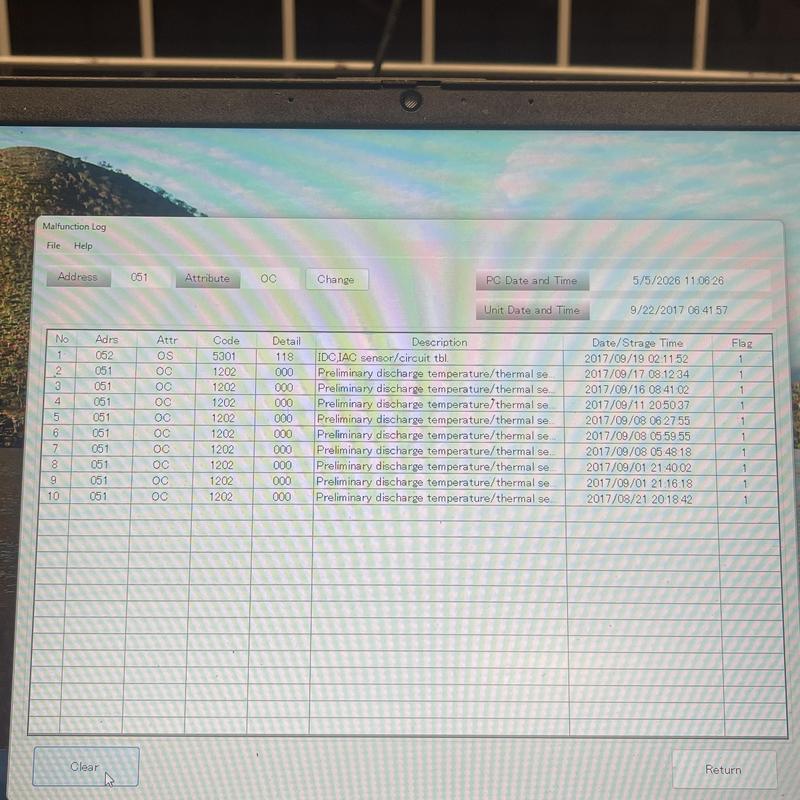 Mitsubishi City Multi thermistor error log on screen