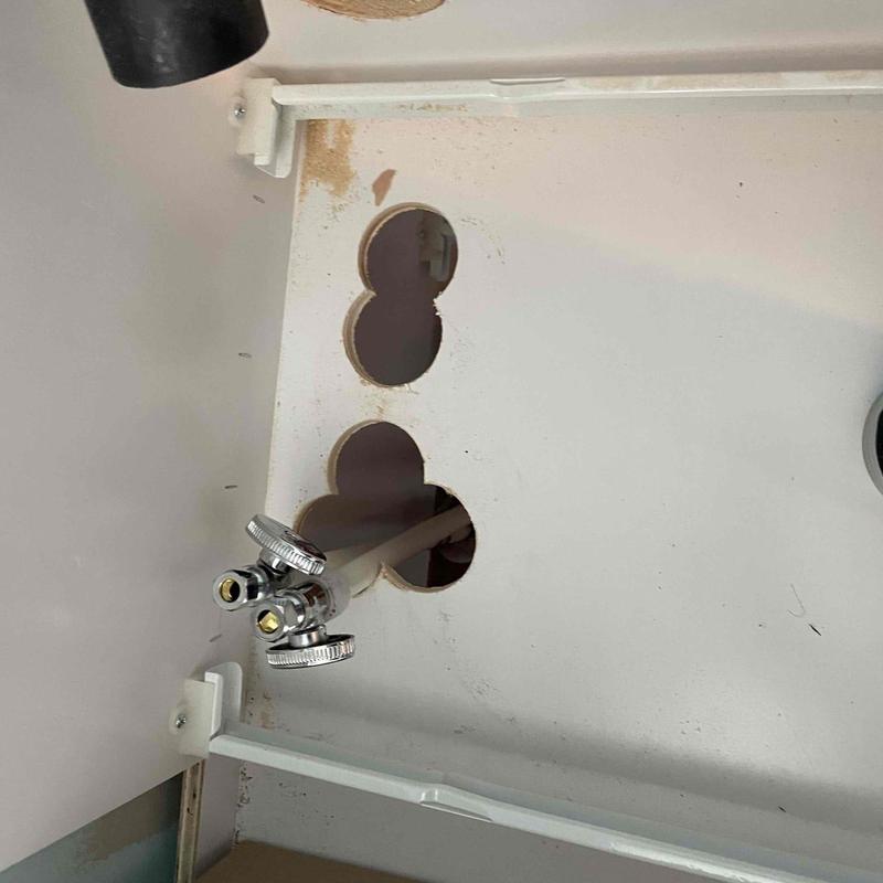 Lavatory faucet valve installation under vanity cabinet