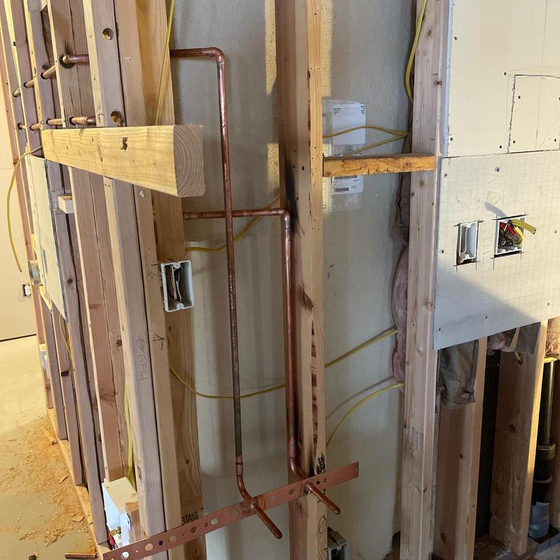 Copper plumbing rough-in for washer and ice maker boxes Copper plumbing rough-in for washer and ice maker boxes