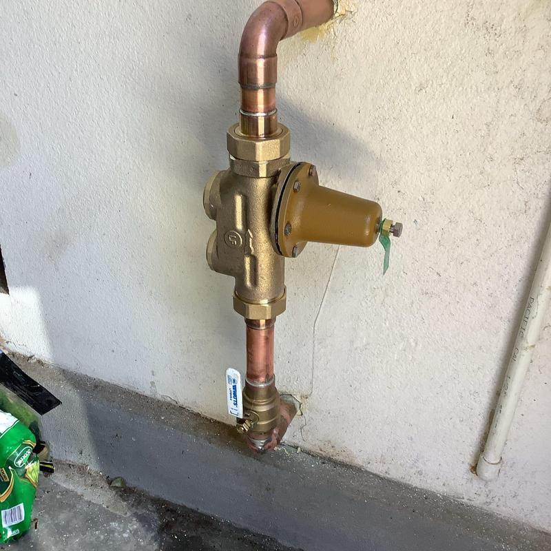 Pressure regulator valve and whole-home shutoff installation