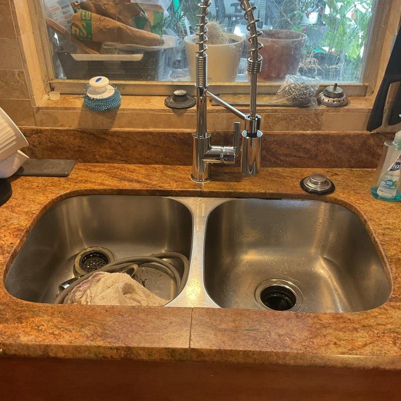 Kitchen faucet and double stainless steel sink installation