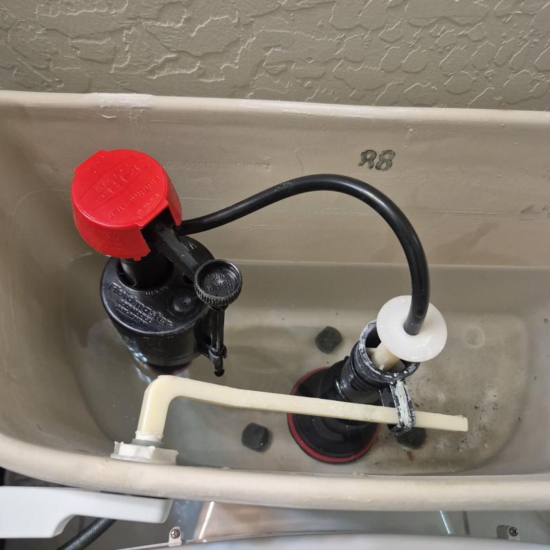 Kids bathroom toilet fill valve and flush assembly internal view