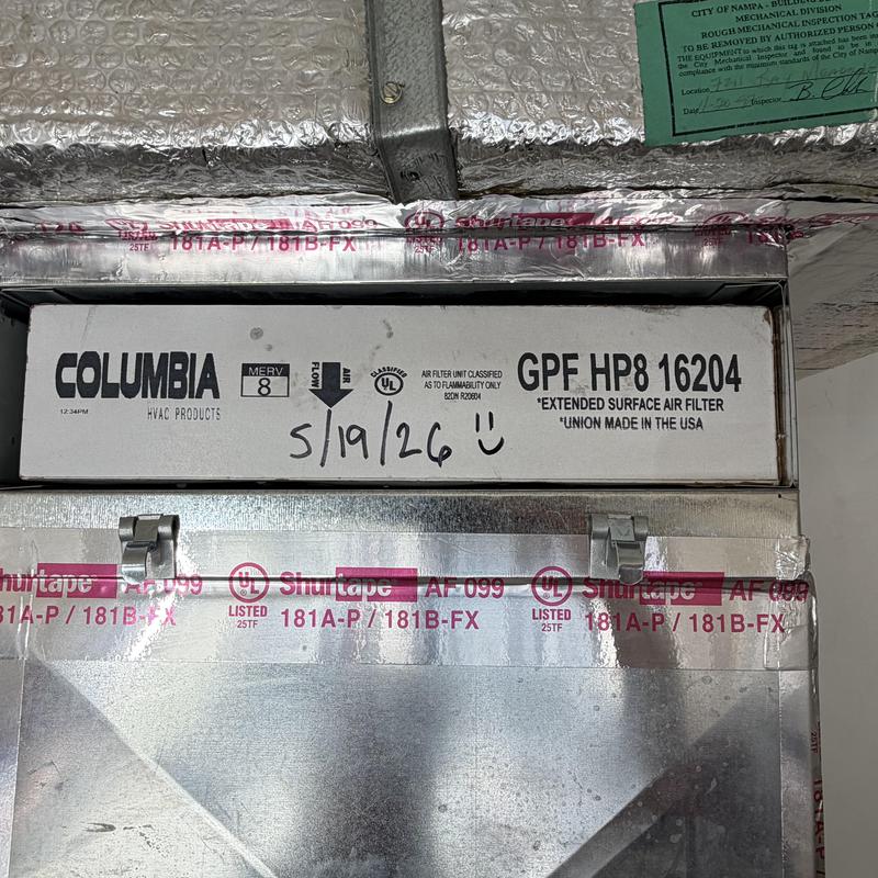 Extended surface air filter installed dated 5/26