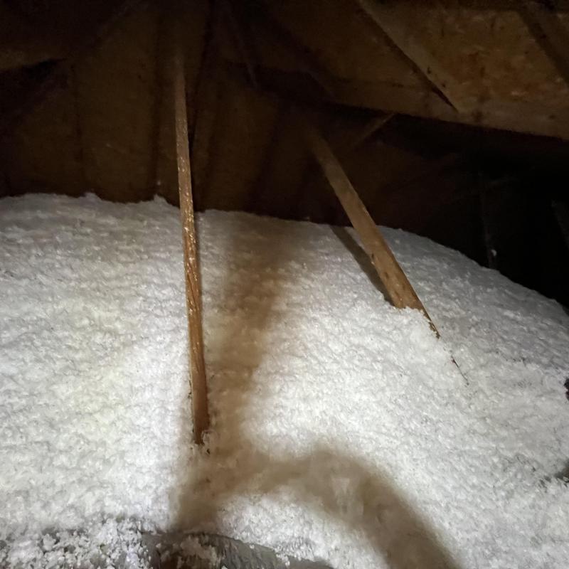 Attic cellulose insulation installed beneath roof rafters