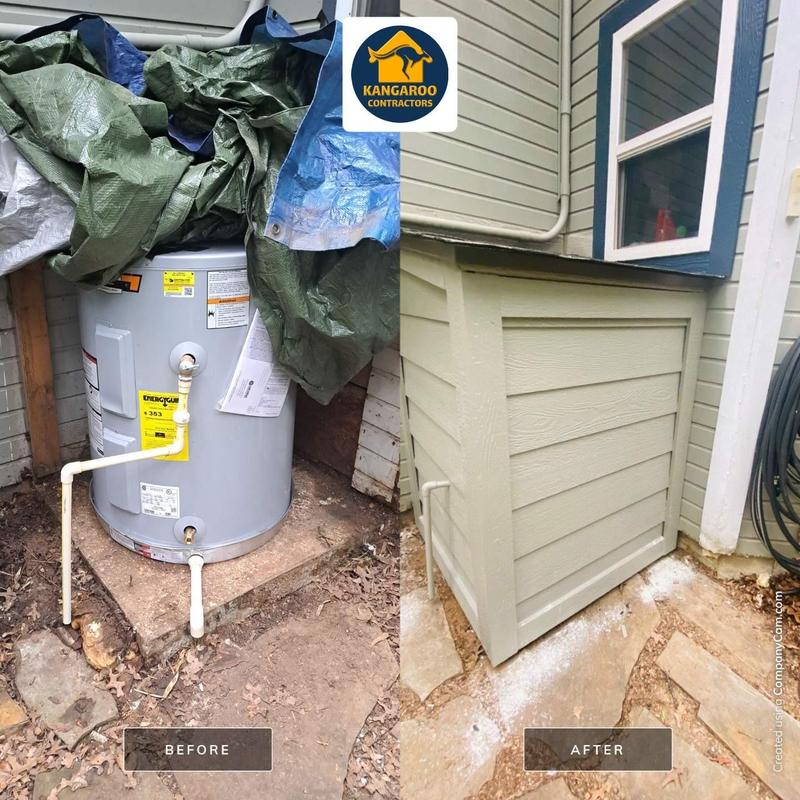 Exterior water heater shed with LP SmartSide siding Exterior water heater shed with LP SmartSide siding