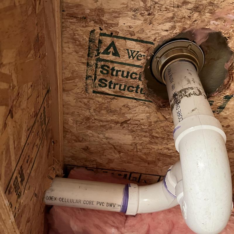 Shower flange and drain PVC piping installation Shower flange and drain PVC piping installation