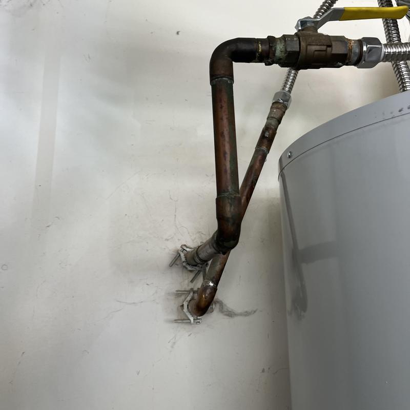 Copper piping setup for water heater connections Copper piping setup for water heater connections