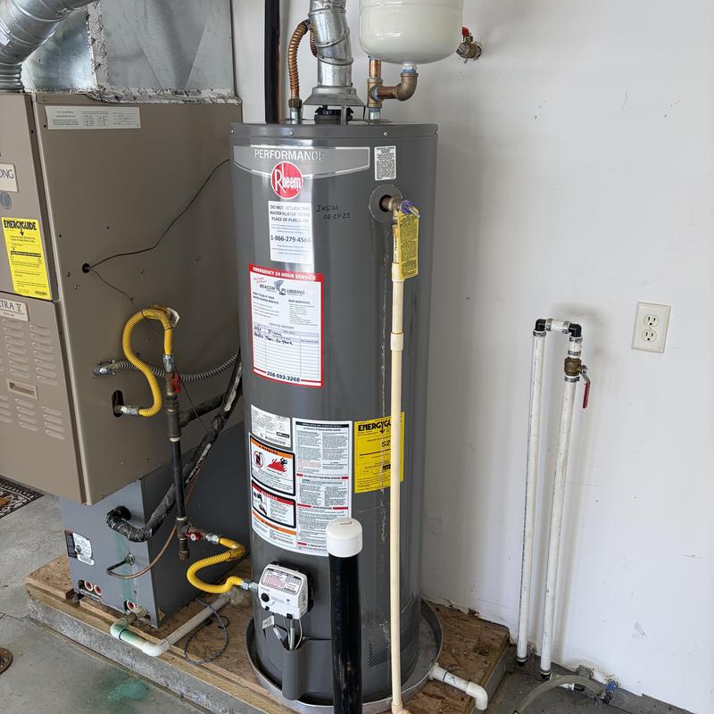 Gas water heater with thermal expansion tank installed