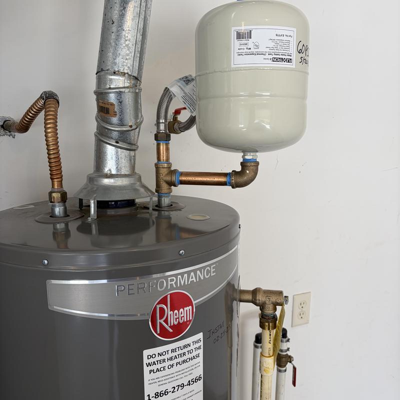 Thermal expansion tank and Rheem water heater installation